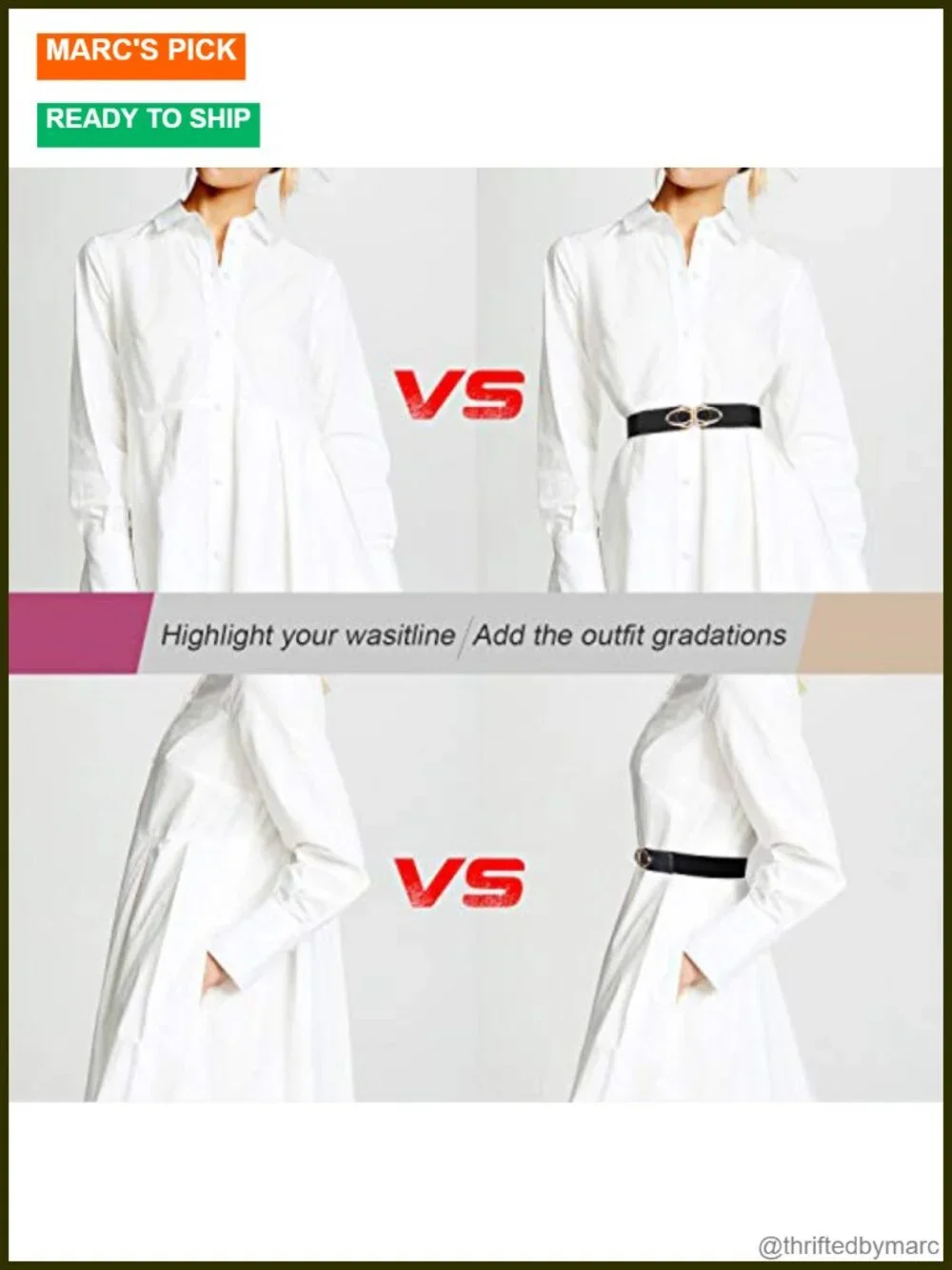 Skinny Stretch Vintage Waistband with Gold Buckle 4 Pack